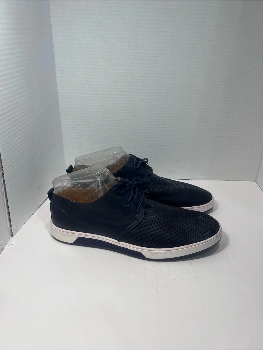 Men's Navy Perforated Derby Lace-Up Shoes with White Sole